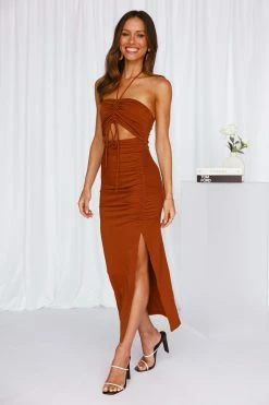 Hello Molly Tangled Sheets Midi Dress Brown Bodycon Dresses
