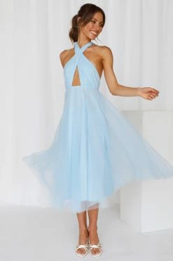 Hello Molly Little Tulle Much Midi Dress Blue Backless Dresses