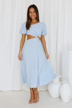 Hello Molly Daylight Finding Midi Dress Blue Backless Dresses
