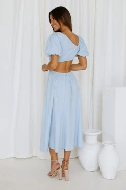Hello Molly Daylight Finding Midi Dress Blue Backless Dresses
