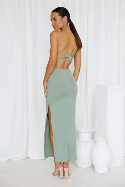 Hello Molly Sandy Retreats Maxi Dress Green Backless Dresses