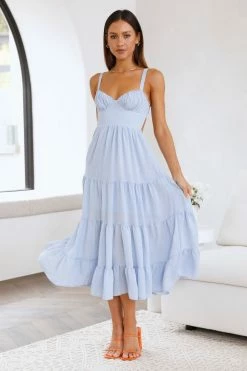 Hello Molly Freshly Brewed Midi Dress Blue Backless Dresses