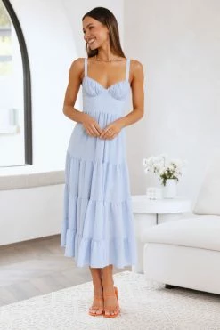 Hello Molly Freshly Brewed Midi Dress Blue Backless Dresses