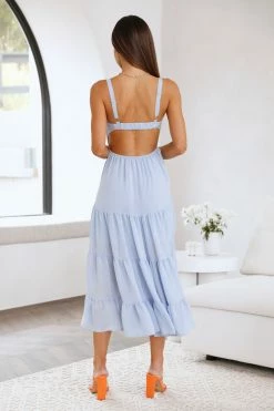 Hello Molly Freshly Brewed Midi Dress Blue Backless Dresses