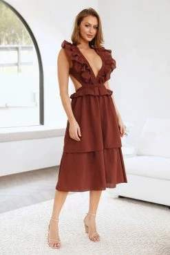 Hello Molly Dive Into Love Midi Dress Brown