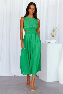 Hello Molly Bayside Beauty Midi Dress Green Backless Dresses