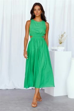 Hello Molly Bayside Beauty Midi Dress Green Backless Dresses
