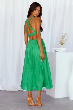 Hello Molly Bayside Beauty Midi Dress Green Backless Dresses