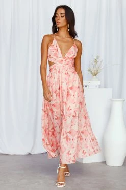 Hello Molly Backless Dresses Floral Visits Maxi Dress Pink