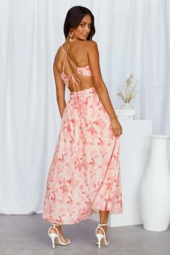 Hello Molly Backless Dresses Floral Visits Maxi Dress Pink