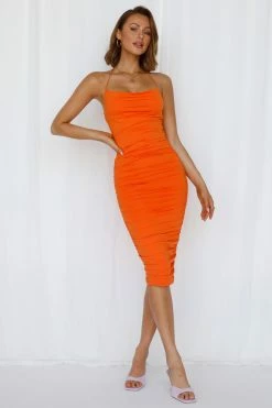 Hello Molly Homecoming Dresses Sunset Lane Midi Dress Orange