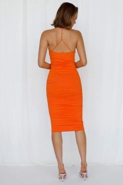 Hello Molly Homecoming Dresses Sunset Lane Midi Dress Orange