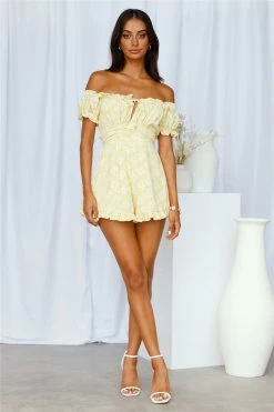 Hello Molly Espresso Hits Romper Yellow Homecoming Dresses