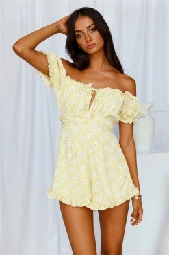 Hello Molly Espresso Hits Romper Yellow Homecoming Dresses
