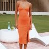 Hello Molly Lips Talking Midi Dress Orange Backless Dresses