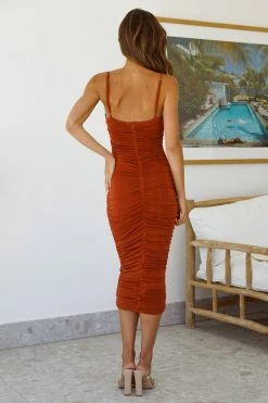 Hello Molly Formal Dresses Dream Lantern Midi Dress Rust