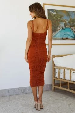 Hello Molly Formal Dresses Dream Lantern Midi Dress Rust