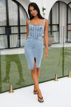 Best Sale 😉 Hello Molly Bodycon 👗 Dresses Starry Loves Midi 👗 Dress Denim 🎁 10 Hello Molly Bodycon Dresses Starry Loves Midi Dress Denim