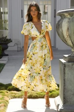 Hello Molly Feelin Florals Midi Dress Yellow