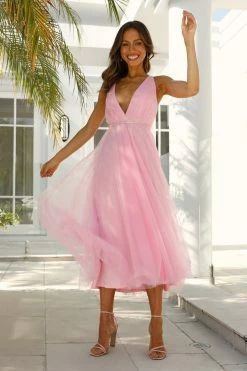 Hello Molly Backless Dresses Summer Cinderella Midi Dress Hot Pink