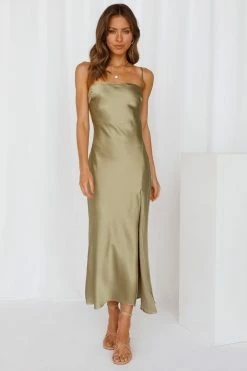 Hello Molly Nightlife Love Midi Dress Khaki Formal Dresses