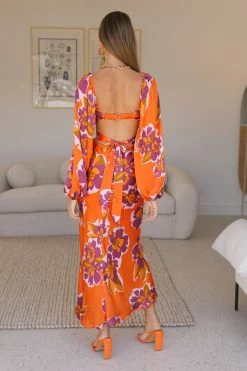 Hello Molly Dahlia Kisses Midi Dress Orange