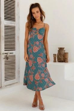 Hello Molly Floral Dresses Cocktail Enthusiast Midi Dress Teal