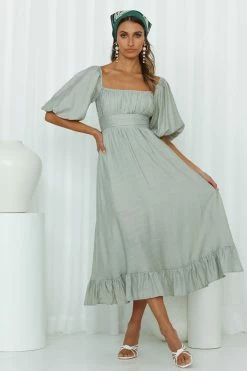 Hello Molly Just Stand And Smile Midi Dress Sage
