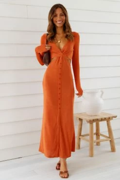 Hello Molly Criss Cross Maxi Dress Orange Bodycon Dresses