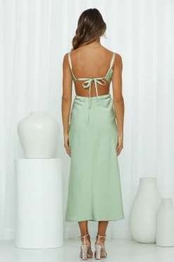 Hello Molly Reveal Your Heart Midi Dress Green Backless Dresses