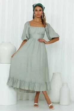 Hello Molly Just Stand And Smile Midi Dress Sage