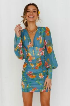 Floral Dresses RUNAWAY Kimancy Dress Aqua Floral