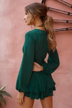 Hello Molly Must Be Lonely Now Romper Forest Green Homecoming Dresses